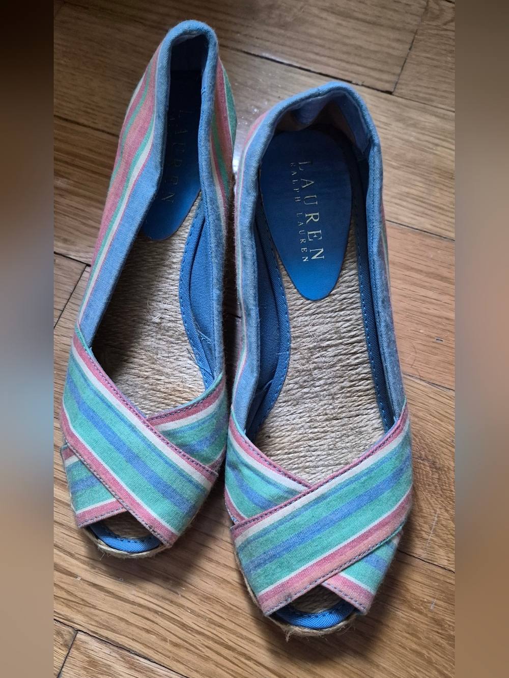 Lauren Ralph Lauren Pastel Striped Peep-Toe Espadridille